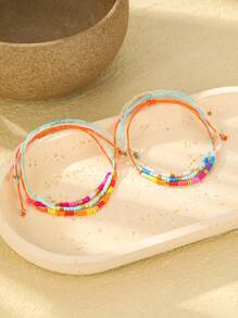 6pcs Set Adjustable Women's Bohemian Colorful Glass Beaded Bracelets