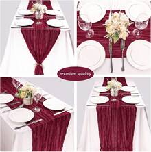 12 Pack Boho Gauze Table Runner - 35x72 Inch Rustic Cheese Cloth Long Table Runner For Wedding, Bridal Shower, Birthday Party Decor (Burgundy) - 酒紅色 - 查看 7