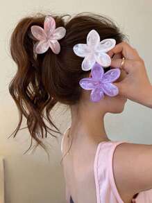 4pcs/1pc Ladies 7.8cm/3.07in Pink Blue Green Red Gradient Color Large Flower-Shaped Hair Clip Fashionable, Versatile, High-End And Elegant Temperament Simple Minimalist Hair Claw Hair Accessories Suitable For Daily Leisure Party Commuting Vacation Hair Wash Face Bath Makeup Match Clothes Use Accessories Headgear Accessories, Beach Accessories, Claw Clip