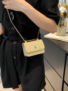 Bolso pequeño cuadrado, nuevo bolso de mano de mujer con acolchado de rombos de alta calidad, bolso de hombro con cadena trenzada y solapa con cierre, bolso bandolera para lápiz labial, accesorios de bolso lindo