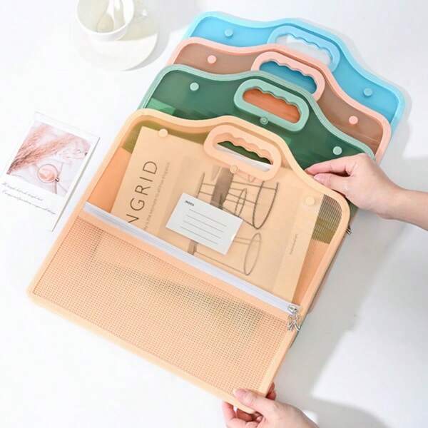 1pc Double-Layer Tote File Bag,Document Folde,Study Tote Bag, Colored File Folders,With Front Zippered Mesh Pocket - Lightweight Water-Resistant, Student Data Bags, Test Paper Storage Bags, Business File Bags, For School Organizer Students, Tutors, Teachers,Office