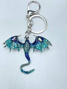 1 pieza Accesorio de mochila, llavero de pareja de dibujos animados con rhinestones con forma de murciélago, unicornio y dragón de aleación de zinc, estilo europeo y americano, accesorio de Halloween, regalo de broma para el coche