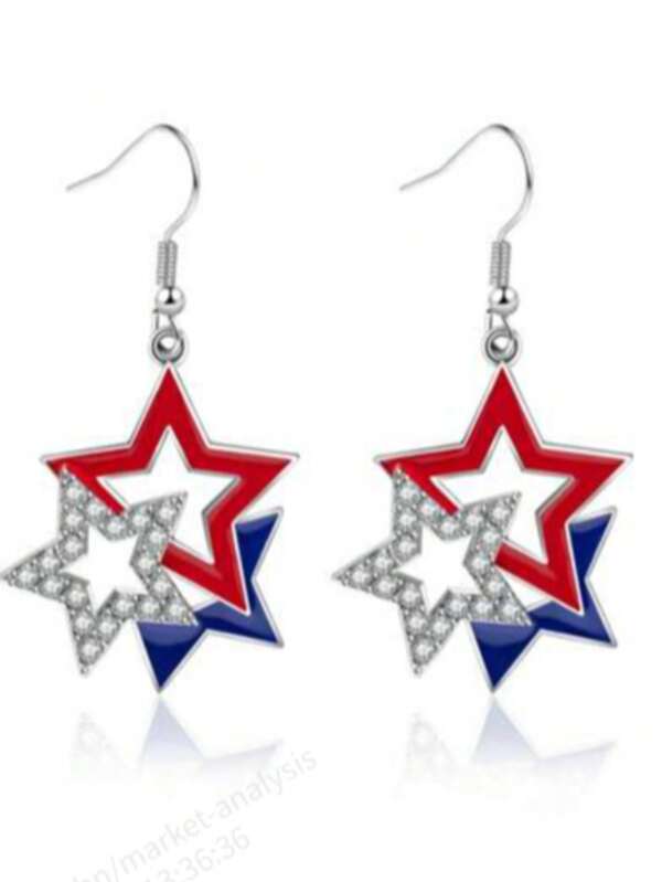 1pc/Set Acrylic Independence Day Colorful Star & Bow Stud Earrings, Fashion Jewelry Set
