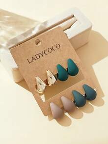 4 Pairs Of Fashionable Cute Distinctive Gold & Multi-Color Teardrop Earring Sets, Suitable For Women's Daily Wear, Gift For Friends - Multicolor - View 3