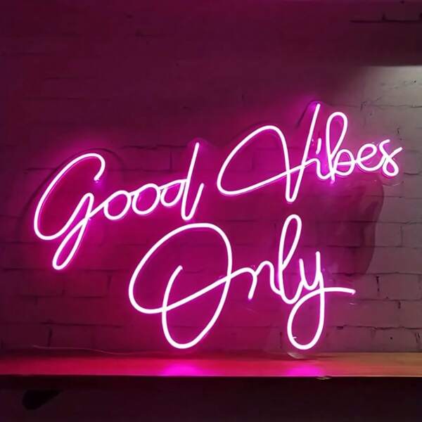 "Nur gute Schwingungen" LED Neon Schild, Wanddekoration leuchtet im Dunkeln für Räume, Geburtstage, Partys, Bars, Hotels, Heimdekoration Neon Streifen mit USB-Stromversorgung dimmbar