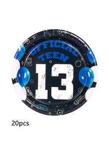 10pcs/20pcs/50pcs Black And Blue13th Birthday Decorations 13th Birthday Paper Plates Birthday Cake Plates Dinner Plates Disposable Official Teenager Blue 13th Birthday Tableware 13th Birthday Party Supplies For Teenager Favors