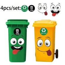 4 adesivos de lata de lixo com desenho animado - Adesivos de PVC autoadesivos para reciclagem para carros, banheiros, paredes e geladeiras - Desenhos de rostos divertidos e alegres (amarelo, azul) - Acabamento brilhante, uso único, adequado para superfícies de plástico, lixeiras de reciclagem | Design lúdico | Adesivos de PVC, Material escolar, Volta às aulas