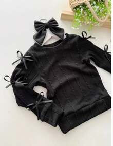 Children's Blouse With Bows On The Sleeves For Girls - 黑色 - 查看 2