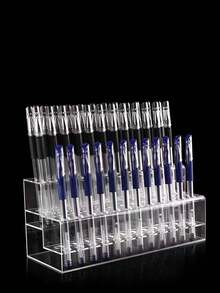 1pc Multi-Functional Dual-Layer/Single-Layer 48-Hole Curved 12-Hole/24-Hole Acrylic Organizer For Pencils, Pens, Brushes, Hair Clips, Makeup Brushes, School Supplies, Desk Organizer, All-In-One, No Assembly Required, Back To School,Stationery,Bag,Case - Clear - View 3