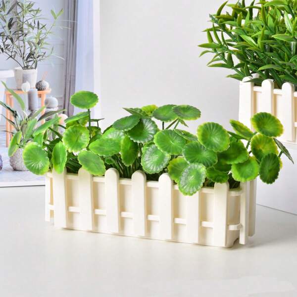 1pc Plastic Fence Planter, Rectangular Trough Flower Pot, Cottage Style Balcony Decor