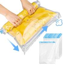 6pcs Vacuum Compression Bags Set, No Air Pump Needed Vacuum Storage Bags, Clothes Vacuum Compression Bags, Hand Roll Up Compression, Space Saving, Dust & Moisture Proof, Suitable For Clothing Storage, Travel, Seasonal Clothing Organization, Easy Manual Compression, Luggage Compression Bags - Clear - View 4
