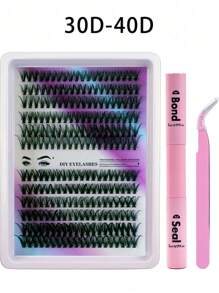 30/40/50/60/80/100D 8-16 mm D Curl Kit de extensión de pestañas con unión de pestañas y pegamento de sellado, grupos de pestañas, herramientas de maquillaje, kit de extensión de pestañas DIY para pegar pestañas,pestañas pestans extensiones de pestañas