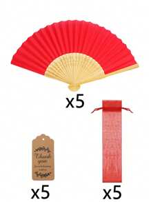 Set regalo di 30 pezzi/15 pezzi di ventagli manuali rossi eleganti, comprende 5 ventagli manuali, 5 sacchetti in organza e 5 biglietti di ringraziamento, ventagli manuali in stile tradizionale cinese in bambù, adatti per matrimoni, addii al nubilato, feste di compleanno, decorazioni per la casa, bomboniere, regali di nozze, decorazioni per spettacoli