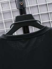 Camiseta de manga corta con gráfico de letras casual para hombre de talla grande, verano - Negro - Ver 3