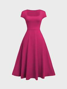 Glamful Elegant Commute Casual Basic Elegant Solid Color Knit Fabric Drawstring Summer Dress - Hot Pink - View 2