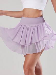 VUTRU Women's High Waist Mesh Sports Tennis Skirt With Shorts And Pockets - Mauve Purple - View 3