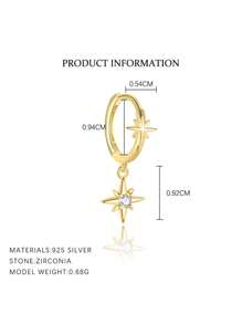1 pieza Pendiente de plata sterling S925 con diseño de estrella de ocho puntas de circonita cúbica simple, pendiente de moda y versátil adecuado para uso diario de las damas, para madres, novias, regalos del Día de la Madre y San Valentín