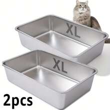 Stainless Steel Cat Litter Box, 6" Deep Stainless Steel Extra Large Cat Litter Box, XL Metal Litter Box For Big Cats, Easy To Clean, Large Cat Litter Box, 6" High Side Cat Litter Box