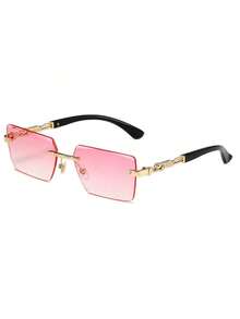 1 Pair Men's Classic Rectangular Rimless Luxury Fashion Eyeglasses, Suitable For Daily Life And Outdoor Travel Accessories Back To School Fashionable Preppy School Look - Gold - View 16