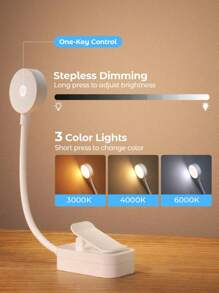1 pieza Luz de lectura LED portátil con pinza, brillo y temperatura de color ajustables, flexible y plegable 360°, adecuada para habitación y estudio, ideal para escritorio y mesita de noche, accesorios de iluminación para el hogar