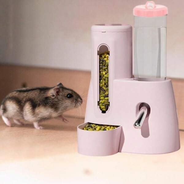 1pc Plastic 2-In-1 Feeder And Waterer, Suitable For Hamsters & Birds In Cages, Automatic No-Spill Large Capacity, Silent Design, Chew-Proof, Detachable And Easy To Clean, Gravity-Designed