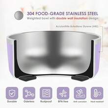 New-15  Dog Bowl For Food And Water, 40 Oz Stainls Steel Pet Feeding Bowl,  Non-Skid Insulated Heavy Duty  Rubber Bottom For Medium Lar Dogs (40 Ounc/5 C, Light Purple) - 淺紫色 40 盎司 - 查看 3