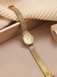 LIANDU Vintage Gold Women's Quartz Watch - Fashionable Oval Stainless Steel Strap, Pointer Display, Suitable For Daily Wear, Birthday Gift, Party, Holiday Gathering, Ideal Choice For Yourself Or Friends - Gold - View 4