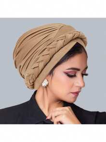 1 件波西米亚风编织简约头巾帽优雅纯色弹性头巾轻质预绑头巾无檐帽女士化疗帽