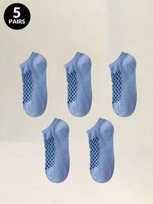 5双纯色短袜高弹力网眼透气船袜夏季吸湿排汗薄款舒适运动健身短袜