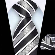 2pcs/Set 8cm Wide Striped Necktie & Pocket Square, High-Quality Classic Fashion Business Casual Tie Set, Men's Wedding Accessories, Family/Christmas/Party Gifts
