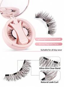 MAGEFY 一套棕色磁性假睫毛 - 包括磁性夹子 + 多功能刷 + 3 个睫毛夹 + 睫毛夹，狐狸眼假睫毛，便携，自然逼真，可重复使用，强力磁铁吸附，无需胶水，无需卸妆产品 - 自然纖長款 - 查看 9