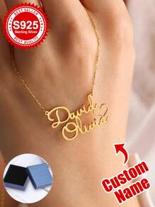 Collar personalizado de plata de ley 925 con dos nombres y acento de corazón - Regalo personalizado para parejas, amantes, cónyuges y almas gemelas - Ideal para aniversario, compromiso, Día de San Valentín, citas románticas, celebraciones de bodas y momentos de amor eterno