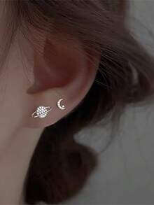 1 Pair Fashionable Versatile Asymmetric Planet & Moon Earrings, Suitable For Daily Wear And Party Outfits, Best Gift For Women, Exquisite Jewelry Present - Planet Moon Earrings - View 3