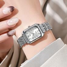 The New Light Luxury Steel Band Ladies' Watch Is A Fashionable And Simple Square Quartz Wristwatch, Suitable For Girls To Wear On A Daily Basis - 金黑 - 查看 8