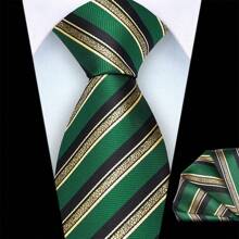 2pcs/Set 8cm Wide Striped Necktie & Pocket Square, High-Quality Classic Fashion Business Casual Tie Set, Men's Wedding Accessories, Family/Christmas/Party Gifts