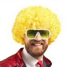 Vibrant Afro Puff Wig - Colorful Clown Costume Hairpiece For Parties, Fans, And Themed Events, Elastic Net Cap, Low-Temperature Fiber, Perfect For Halloween, Cosplay, And Festive Gatherings, Festive Wig Curly Hairst (Random Color, Random Style) - Multicolor - View 2