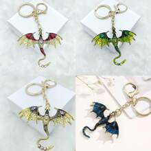 1 pieza Accesorio de mochila, llavero de pareja de dibujos animados con rhinestones con forma de murciélago, unicornio y dragón de aleación de zinc, estilo europeo y americano, accesorio de Halloween, regalo de broma para el coche