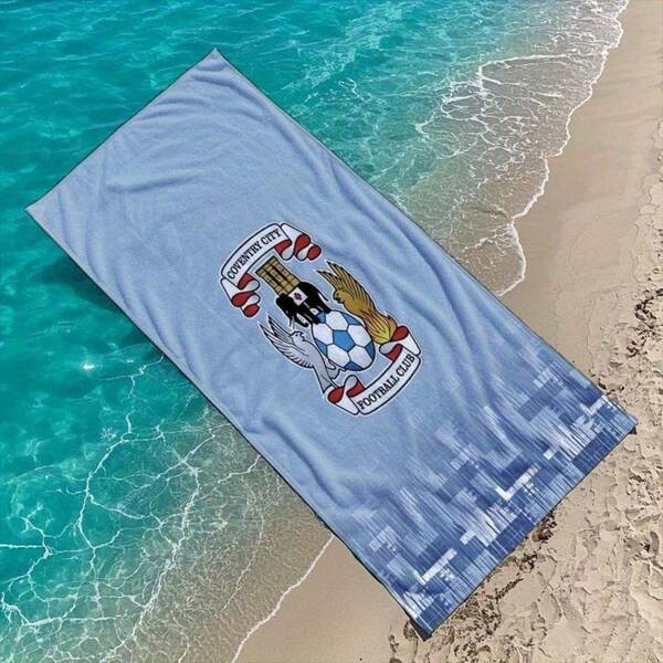 1 Peça Toalha de Praia Oficialmente Licenciada do Coventry City FC - Mistura de Poliéster Leve e de Secagem Rápida, Impressão Vibrante do Logo da Equipe, Retangular para Natação, Camping, Piqueniques e Esportes, Acessório com Tema Esportivo, Design de Toalha Moderno, Tecido Macio e Absorvente