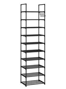 10-Tiers Shoe Rack For Cloest, Tall Shoe Organizer For Entryway Bedroom Hallway, Shoe Storage Large Capacity For 20-24 Pairs Of Shoes And Boots, Narrow Metal Shoe Shelf With Hooks
