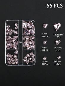 55 Pack 3D Heart Nail Charms Rhinestone Pointed Bottom Jewelry Peach Heart Crystal Nail Charms Diy Nails Decoration Art Gems Manicure Tool Accessory For Women And Girls Fingernail Nail Supplies Nails - Multicolor - View 11