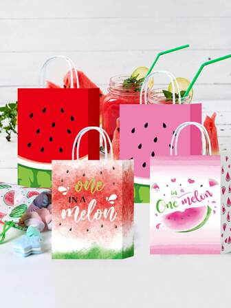 一套十个夏日西瓜礼品纸袋适用于购物礼品纸袋、珠宝手提礼品袋，是生日派对和聚会礼品包装的理想选择