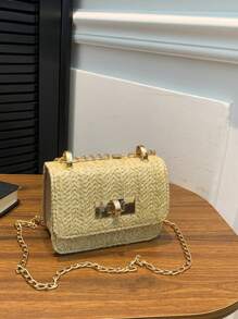 Bolso pequeño cuadrado, nuevo bolso de mano de mujer con acolchado de rombos de alta calidad, bolso de hombro con cadena trenzada y solapa con cierre, bolso bandolera para lápiz labial, accesorios de bolso lindo