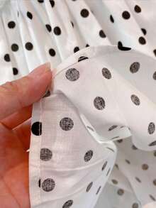 Girls Ruffle Peter Pan Collar Polka Dot Print Long Sleeve Casual Dress, Suitable For Daily Wear, Vacation, Travel, Outing, School, Autumn