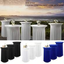 Set de 2 manteles redondos de 32x43"/24x43" de estilo elástico y ajustado en spandex para bares, pubs, bodas, fiestas, banquetes y cumpleaños