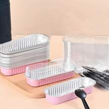 45pcs(15pcs Box + 15pcs Lid + 15pcs Spoon) Rectangular Aluminum Foil Mini Cake Pans With Lids - Stackable, Reusable Baking Trays For Halloween, Christmas, Thanksgiving, Birthdays, Weddings & Parties - Durable, Easy-Clean, Space-Saving Design, Party Food Containers, Modern Kitchenware, Easyclean Material