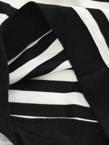 Set de 2 piezas de ropa casual de primavera/otoño para niñas pequeñas, que incluye blusa de manga larga con cuello de solapa a rayas y pantalones campana de unicolor - Blanco - Ver 6