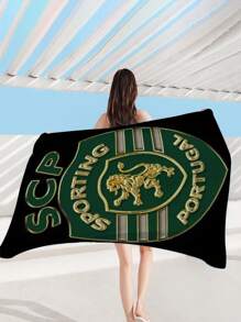 1pc Sporting Clube De Portugal Beach Towel - Lightweight Polyester Blend, Modern Woven Design With Green Lion & Shield Logo, Perfect For Beach & Pool Use, Pool Towel | Modern Woven Design | Fabric
