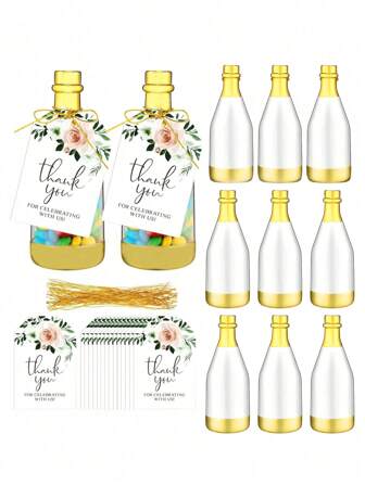 15pcs Party Favors Set With Champagne Bottle Container, Thank You Card And String For Shower, Bridal Party, Wedding And Birthday Party, Bridal Shower Decorations, Wedding Candy Boxes, Graduation Season Party Decorations, Housewarming Party Decorations, Team Thank You Party Decorations, Party Table Decorations