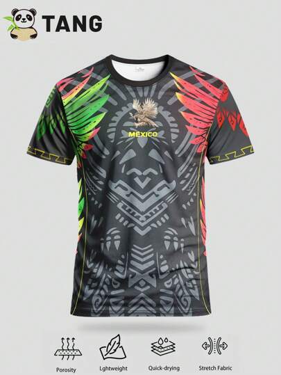 Mexico-Style Men's Soccer Jersey & Round Neck Design Quick-Dry Athletic Top, Suitable For Match, Football Training And Casual Wear