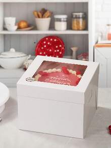 1/6pcs Cake Box With Window And White Lid Disposable Cake Box Cake Container Suitable For Wedding, Birthday, Party, Camping, Celebration, Cake Storage, White Gift Box, Party Supplies, Pastry Packaging Box, Cake Decoration Supplies - White - View 8